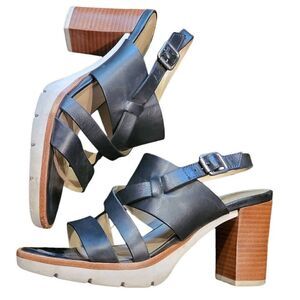 Johnston& Muprhy Kayla Sandals Women's 7 Black White Cross Strap Calf Leather